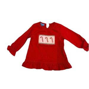 Anavni Hand Smocked Girls 18 M Candy Cane Christmas Shirt Red Holiday